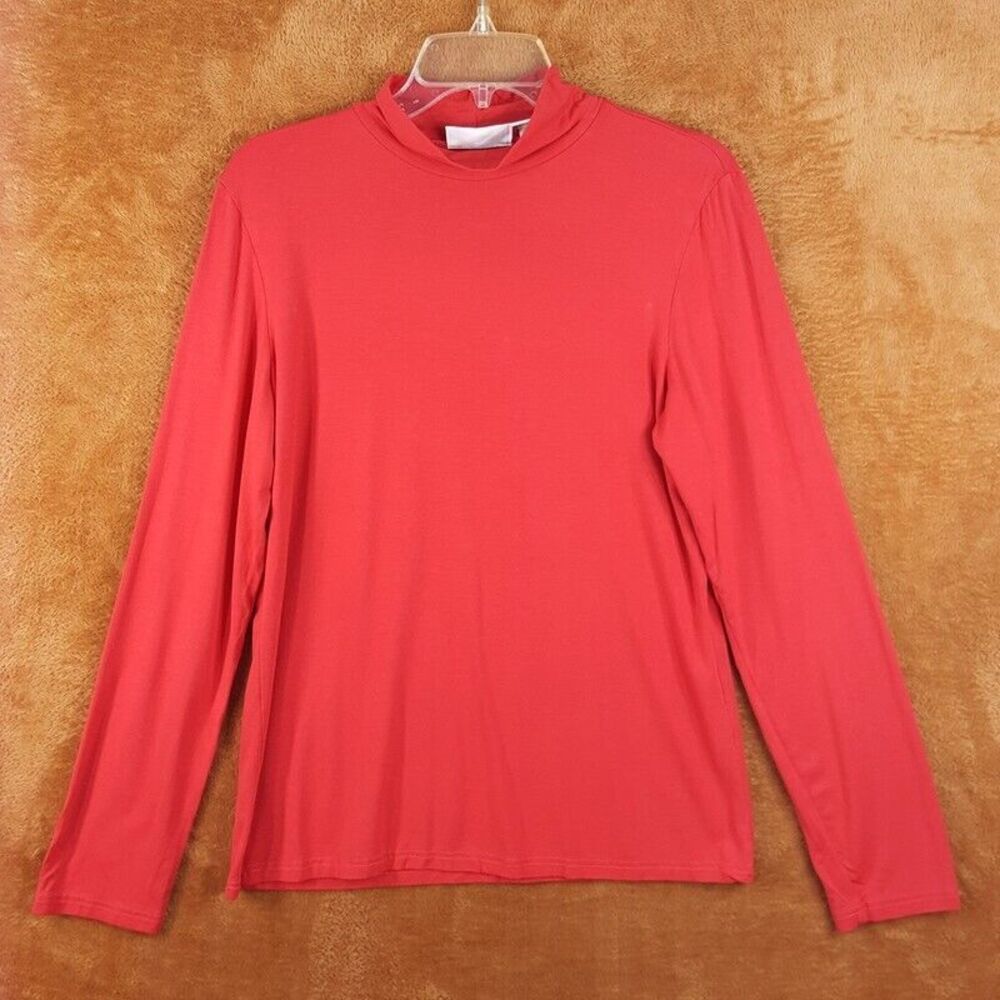 CAMBRIDGE DRY GOODS Womens Top Large Red Pullover Turtleneck Rayon Stretch